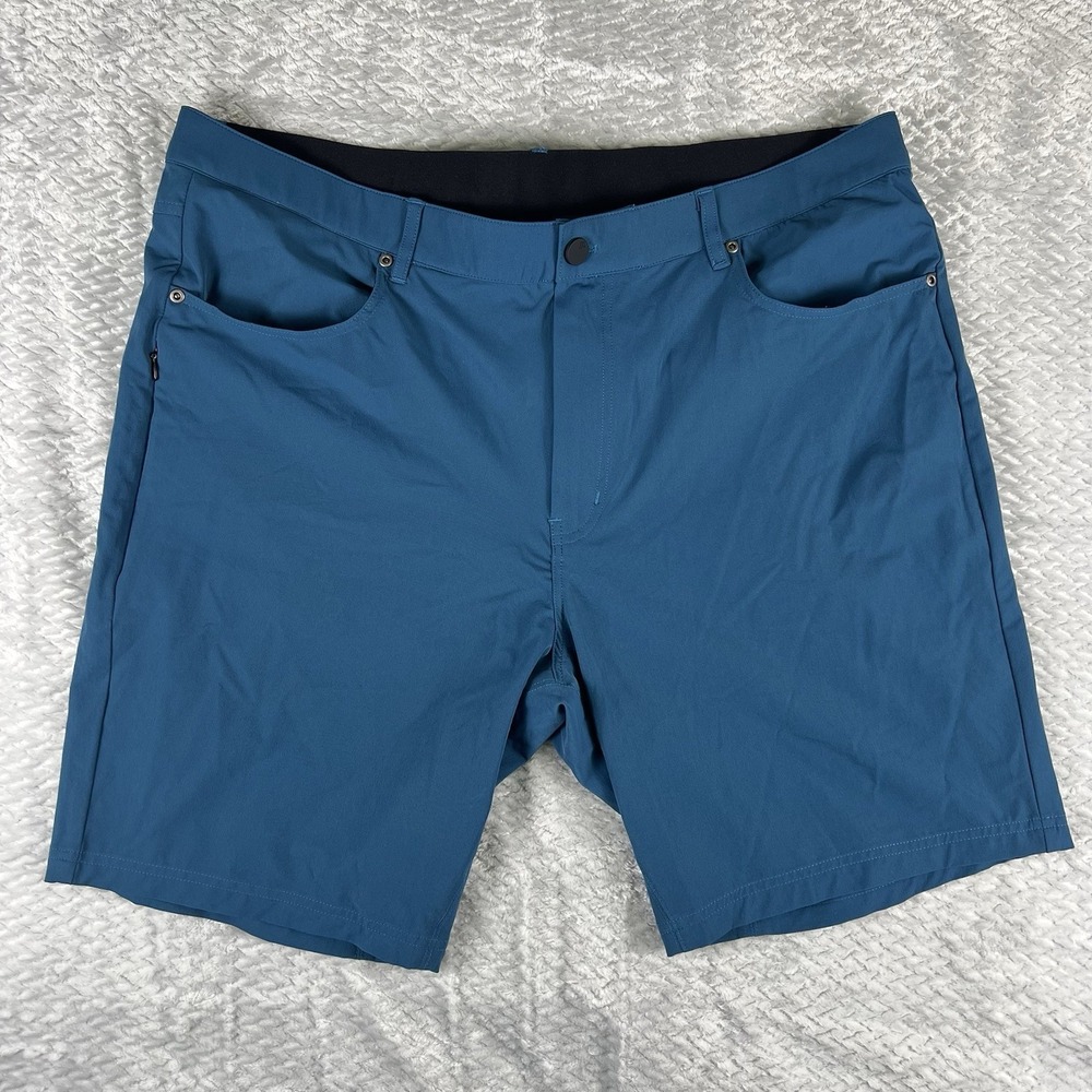 01.Algo Warptech Commuter Shorts Mens 38 Blue Teal Stretch Performance 9 In